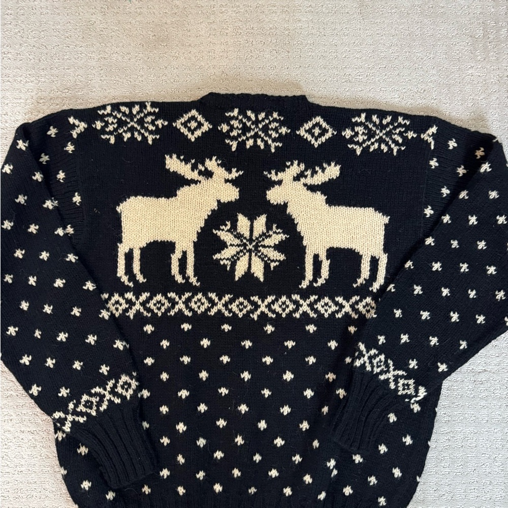 Polo by Ralph Lauren Black and Cream Crewneck Reindeer Sweater - Picture 2 of 5
